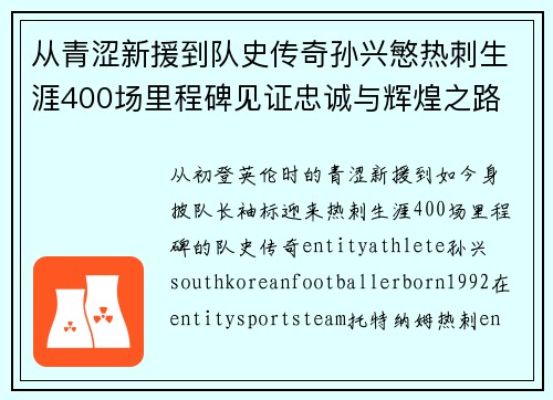 从青涩新援到队史传奇孙兴慜热刺生涯400场里程碑见证忠诚与辉煌之路 ⚽🔥